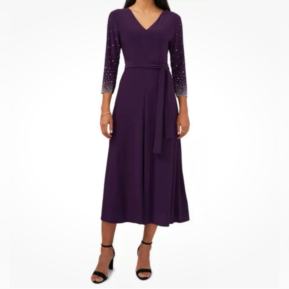 Elegant CHAUS Purple Beaded Evening Dress L